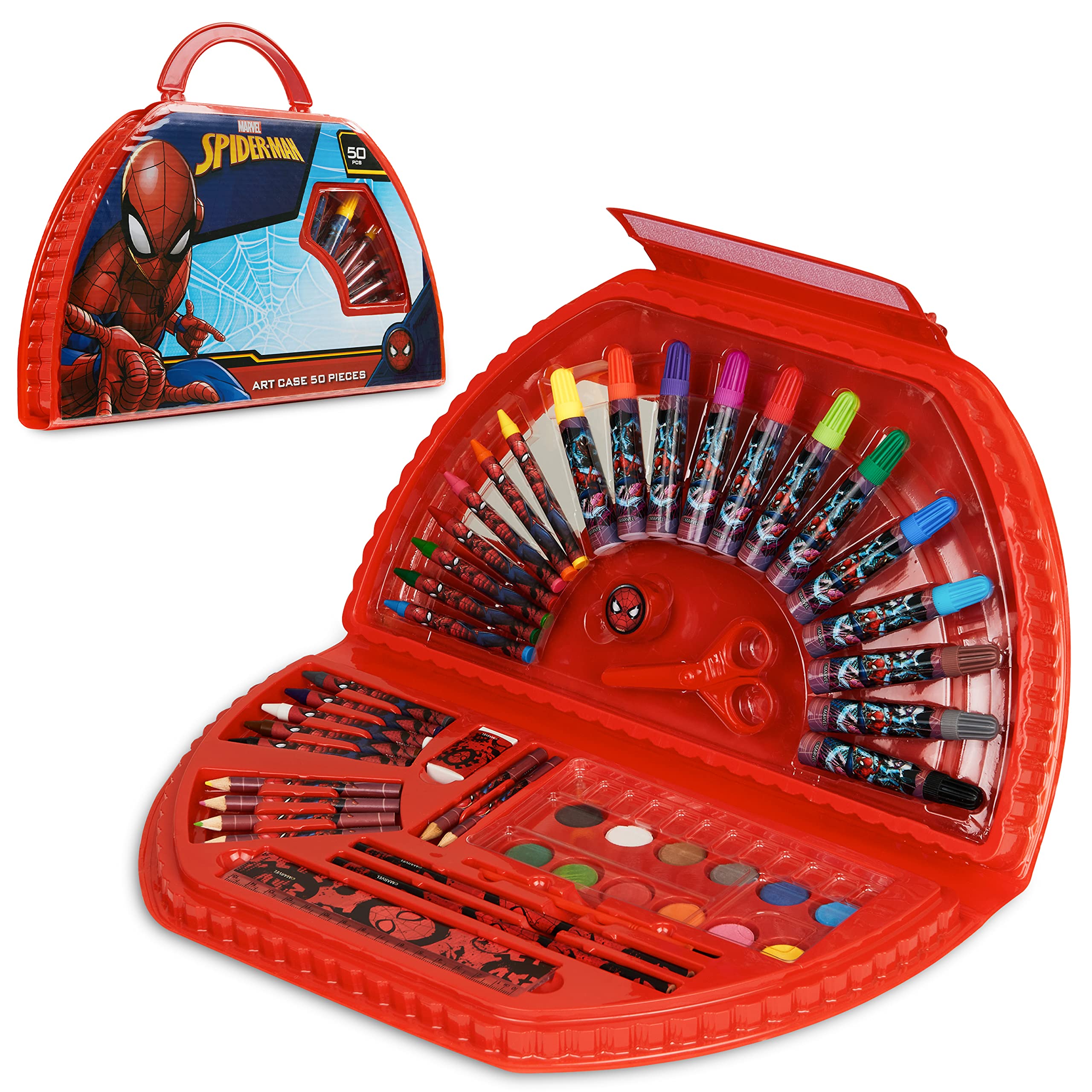 Marvel Spiderman Kids Drawing Set - Art Supplies with Coloring Pens, Colored Pencils & Crayons - Perfect Gift for Boys & Girls (Red/Navy Blue) - Ideal for School Projects, Birthday Parties & Creative Playtime