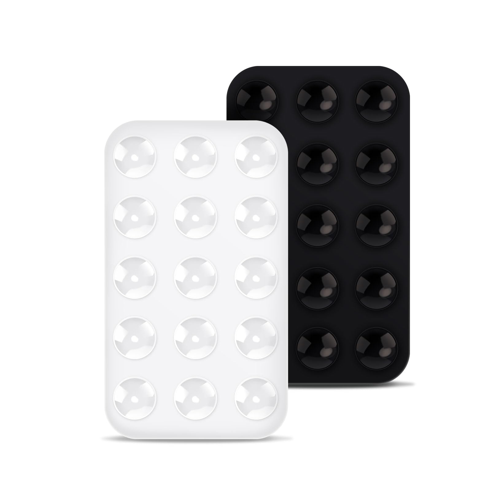 2-Pack Double Sided Suction Cup Phone Mount - Universal Silicone Phone Holder for Shower, Mirror, Car Dashboard & Tiles - Strong Sticky Suction for iPhone, Samsung & All Smartphones (Black & White) - Perfect for Hands-Free Viewing While Cooking, Working or Relaxing