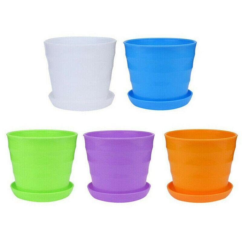 5 Pack Round Plastic Flower Pots with Saucer Tray - Indoor/Outdoor Garden Planters for Flowers, Succulents & Herbs - Perfect for Home, Porch, Balcony & Patio Decor