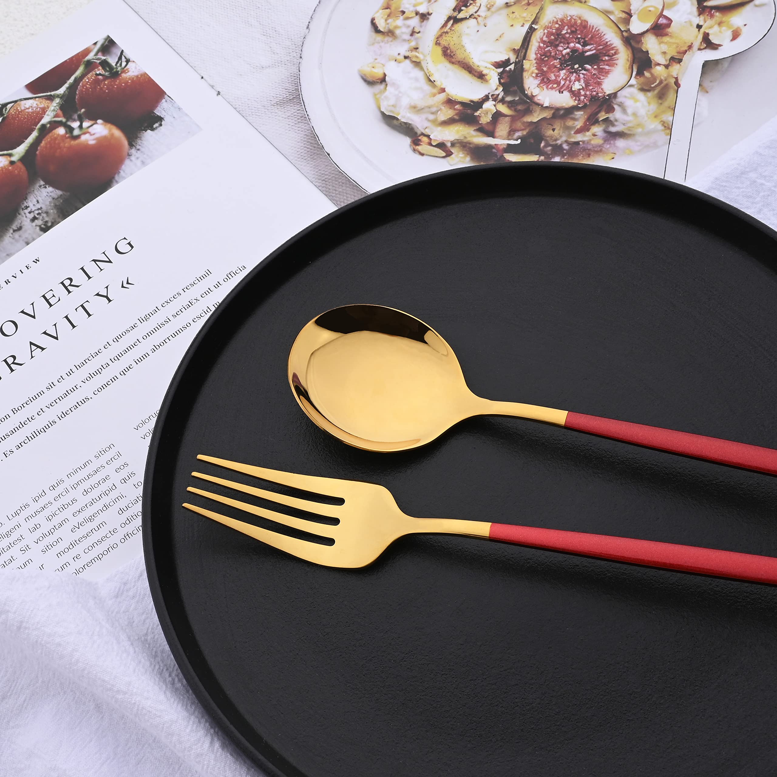 20-Piece Silverware Set for 4 - Stainless Steel Flatware Set with Red Gold Trim - Complete Cutlery Set with Spoons, Knives & Forks - Perfect for Family Dinners, Parties & Everyday Dining
