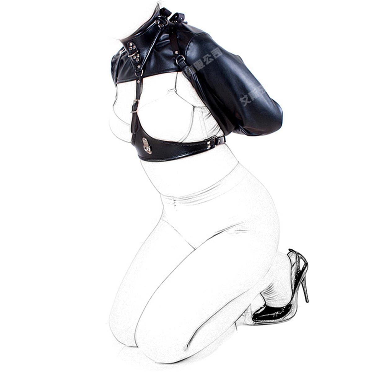 BERMEL Leather Bondage Outfit - Adjustable Cuff Restraints for Couples, Fetish & BDSM Play - Exposed Chest Design for Sensual Roleplay & Intimate Scenes