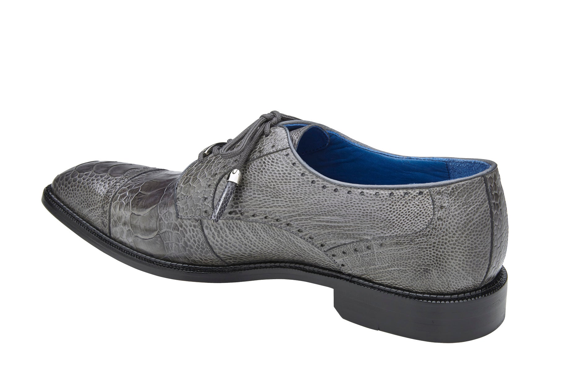 Belvedere Batta Genuine Ostrich Leather Dress Shoes for Men - Gray (14006) | Premium Business Formal Shoes for Office, Weddings & Special Occasions