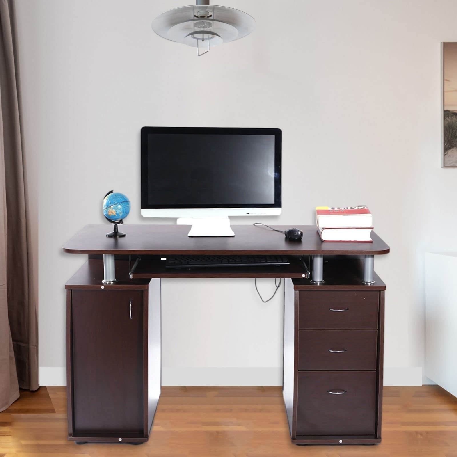 FRITHJILL Modern Computer Desk with Storage Drawer & Keyboard Tray - Home Office Workstation for Small Spaces, Gaming Setup & Remote Work (60