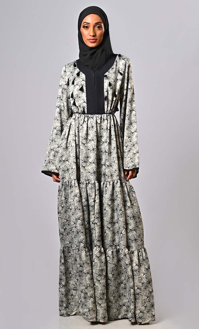 Modest Islamic Blossom Breeze Abaya Dress - Elegant Long Sleeve Prayer Gown for Women - Final Sale - Perfect for Mosque, Eid, Ramadan & Special Occasions