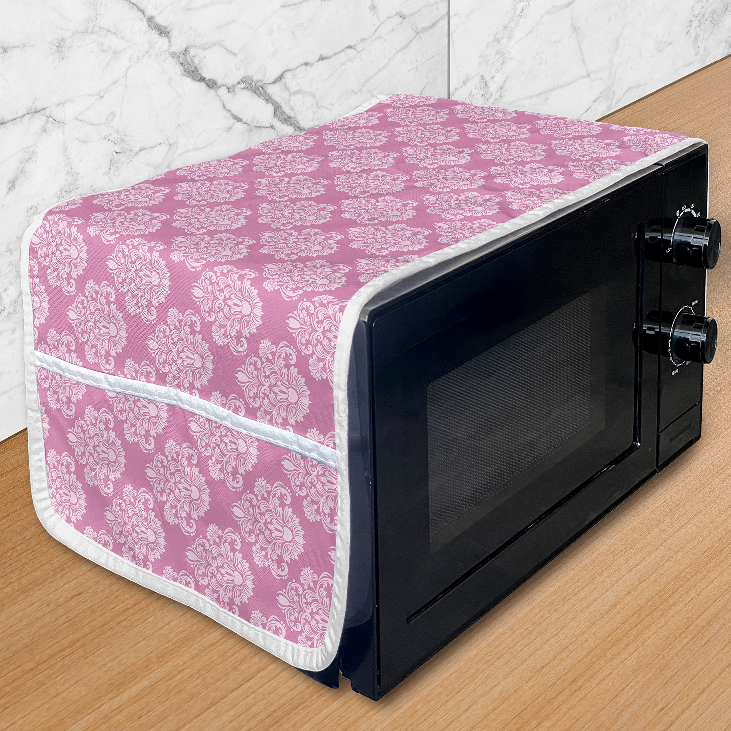Ambesonne Vintage Floral Microwave Cover - Waterproof Damask Design with Exotic Oriental Flowers & Leaves - 36