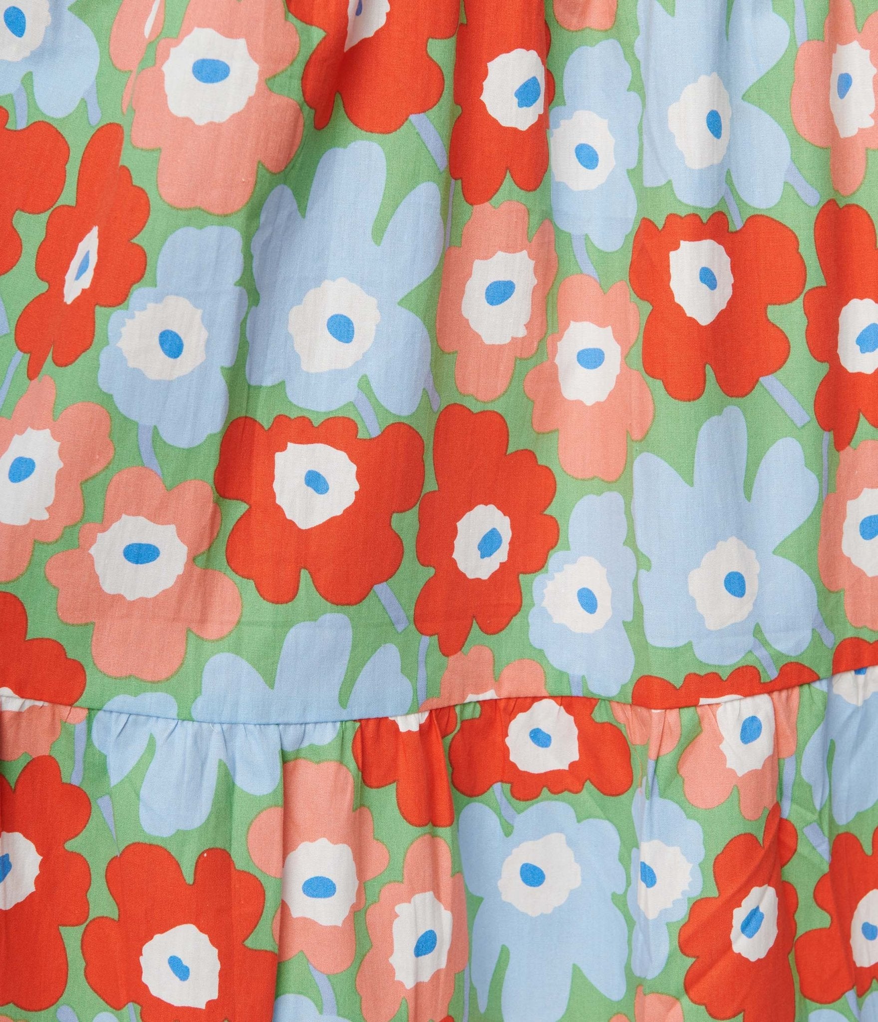 Light Blue & Red Floral Tiered Midi Skirt - Women's Summer Boho Skirt with Elastic Waist | Perfect for Beach Vacations, Music Festivals & Casual Outings