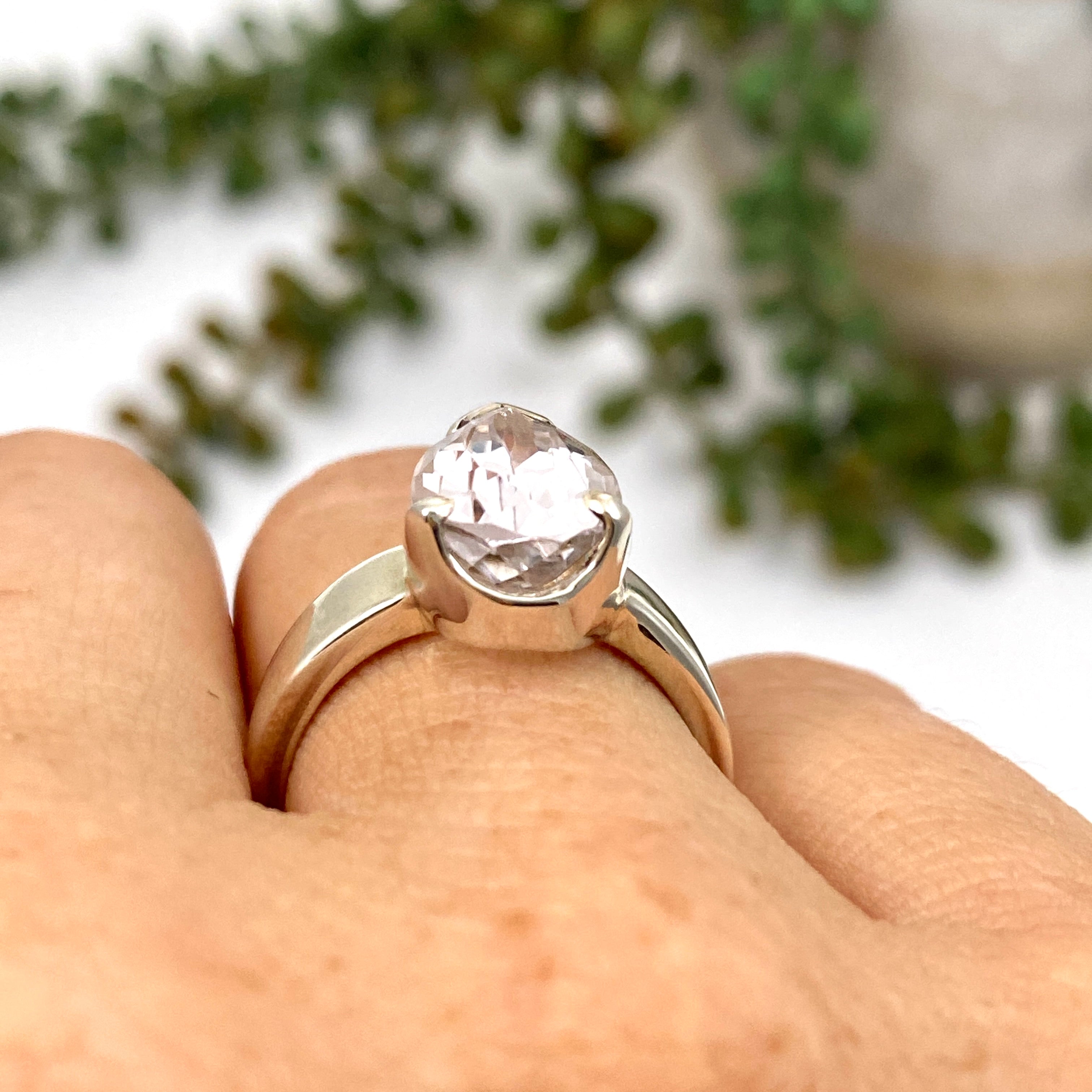 Kunzite Faceted Teardrop Ring Size 7 - Elegant Pink Gemstone Jewelry for Women | Perfect for Weddings, Anniversaries & Special Occasions