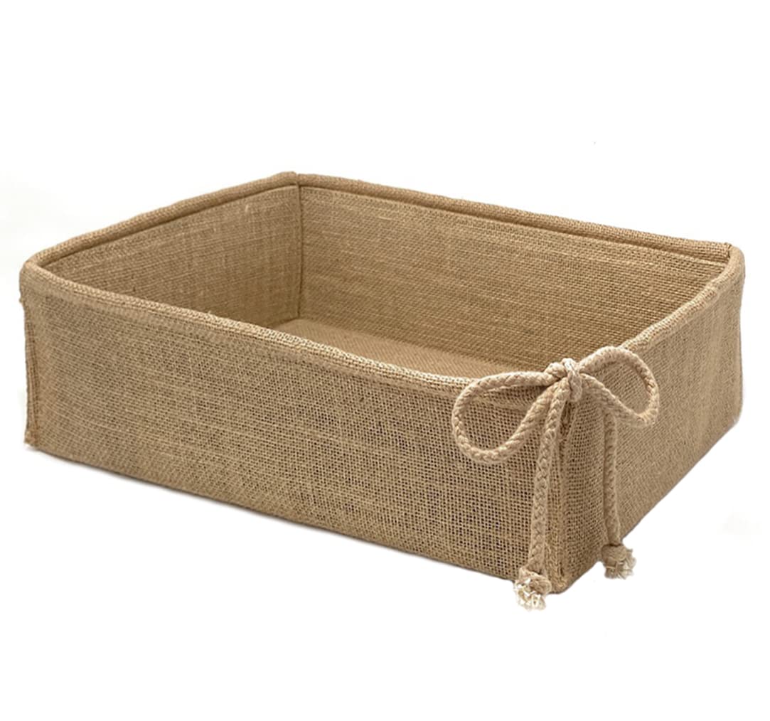 Decorative Burlap Storage Basket - Collapsible Rectangular Organizer for Home Decor & Gifts (14x9.75x4in) - Perfect for Shelves & Closet