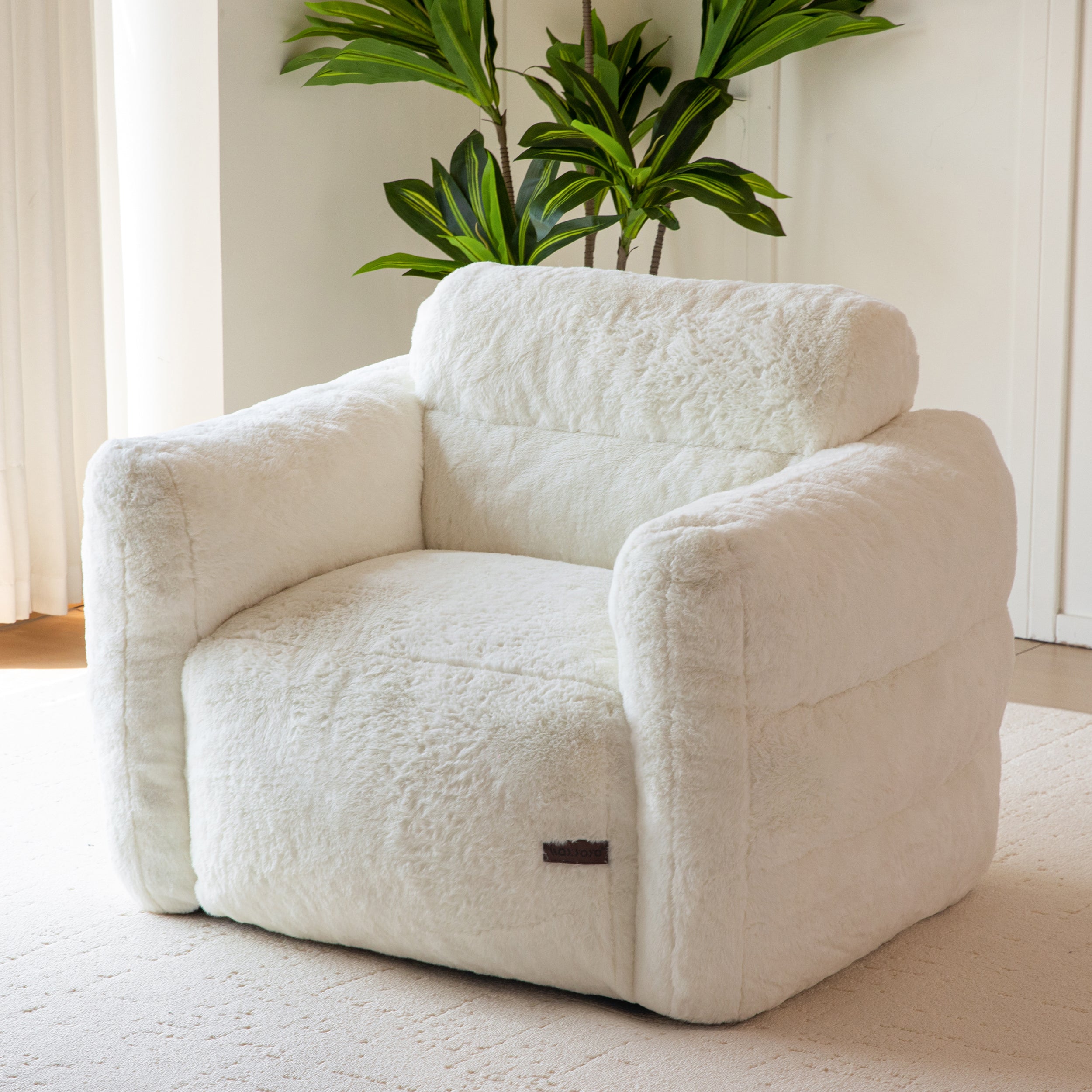 MAXYOYO Giant Bean Bag Chair for Adults - Ultra Soft Fluffy Oversized Floor Sofa | Cozy Reading Chair with Filler for Living Room & Bedroom (Beige) | Perfect for Relaxing, Gaming & Lounging