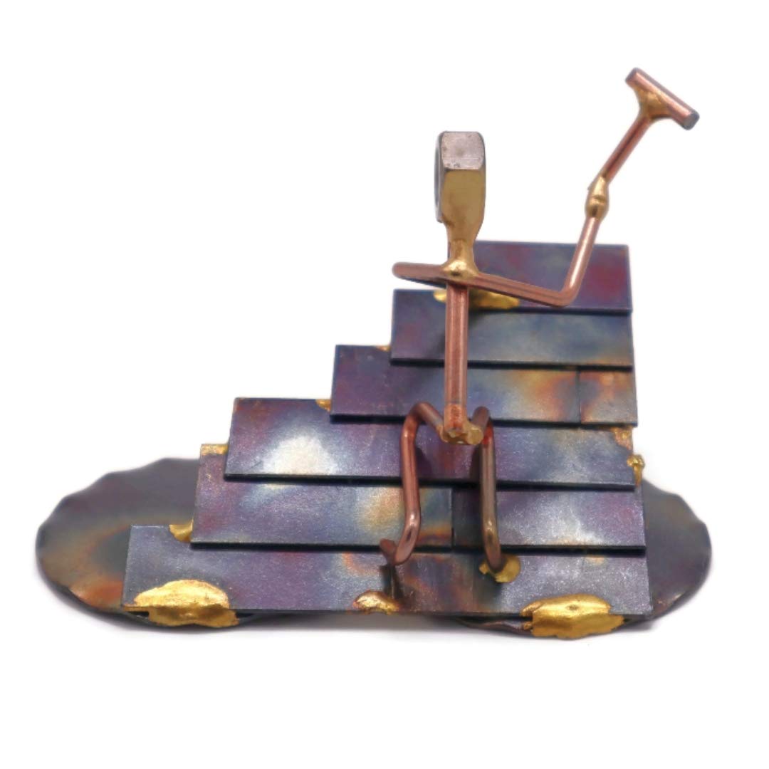 Handmade Metal Roofer Figurine - Unique Welded Metal Art & Recycled Steel Sculpture - Office Desk Decor, Gift for Roofers - Made in USA - Perfect for Home Office, Construction Themed Decor & Coworker Gifts