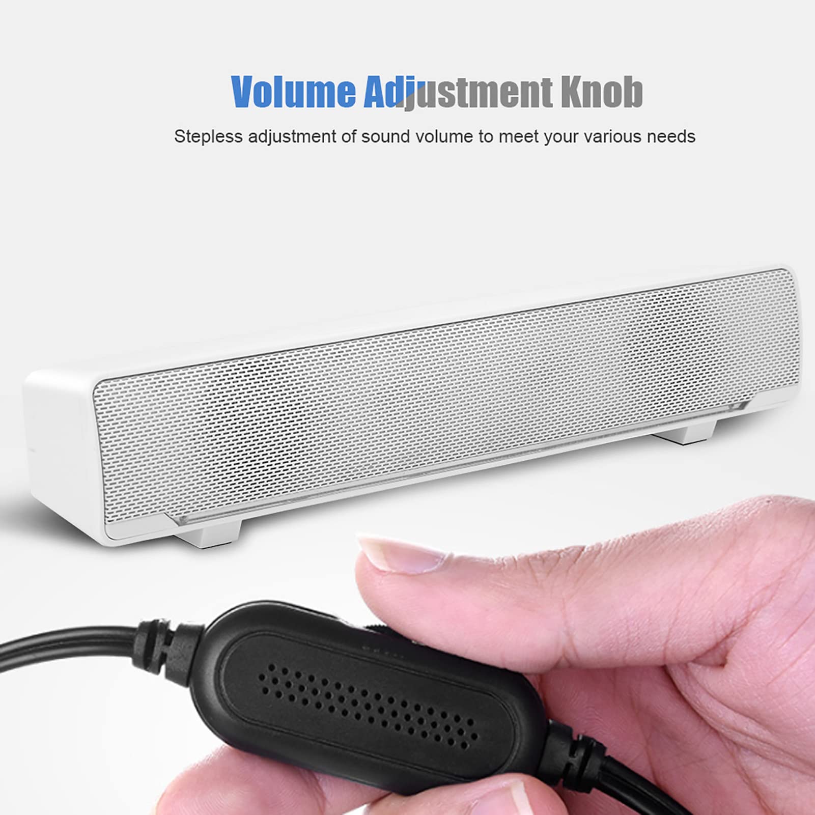 USB Powered Computer Soundbar with Dual Stereo Speakers, Wired Laptop Speaker Bar with 3.5mm Audio Plug & LED Lighting, Perfect for Gaming PC, Desktop Monitor, Laptop, Tablets - Ideal for Home Office, Streaming & Multimedia (White)