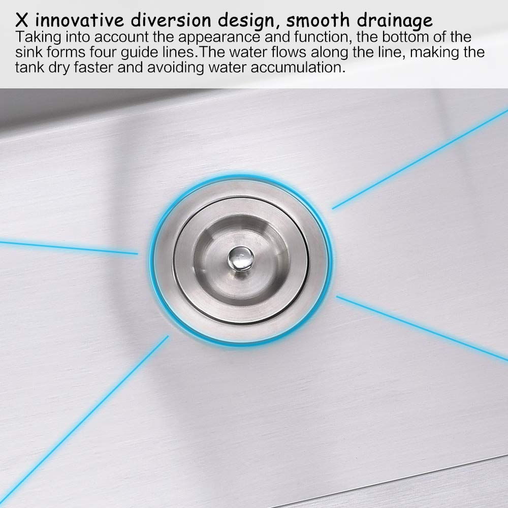 **33-inch Drop-In Stainless Steel Kitchen Sink - VOKIM 16 Gauge Single Bowl Handmade Sink with Dish Grid, Basket Strainer & Soap Dispenser - Perfect for Modern Kitchens & Easy Meal Prep**