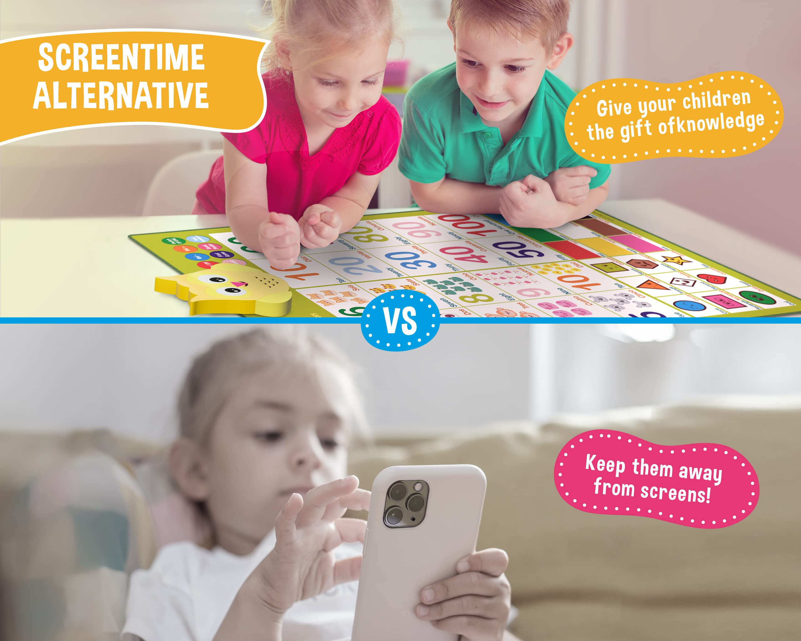 Bilingual Spanish & English Learning Toys for Toddlers 1-3 Years - Interactive Educational Number Toys with Talking Wall Chart - Perfect for Preschool Learning & Early Childhood Development at Home or Classroom