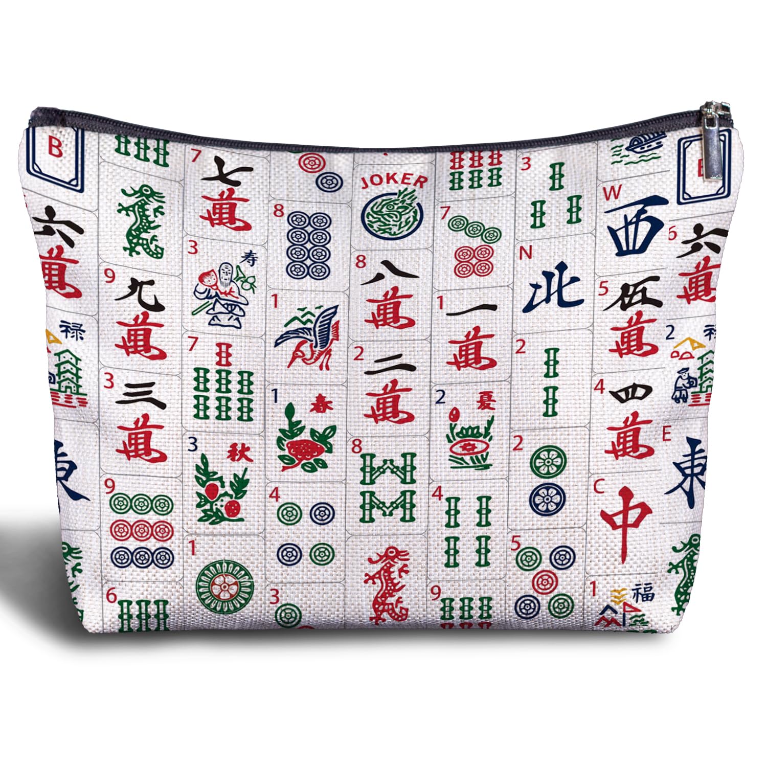 Chinese Mahjong Tile Makeup Bag for Women - Mahjong Themed Cosmetic & Toiletry Pouch - Perfect Gift for Mahjong Players & Lovers - Great for Travel, Parties & Game Nights