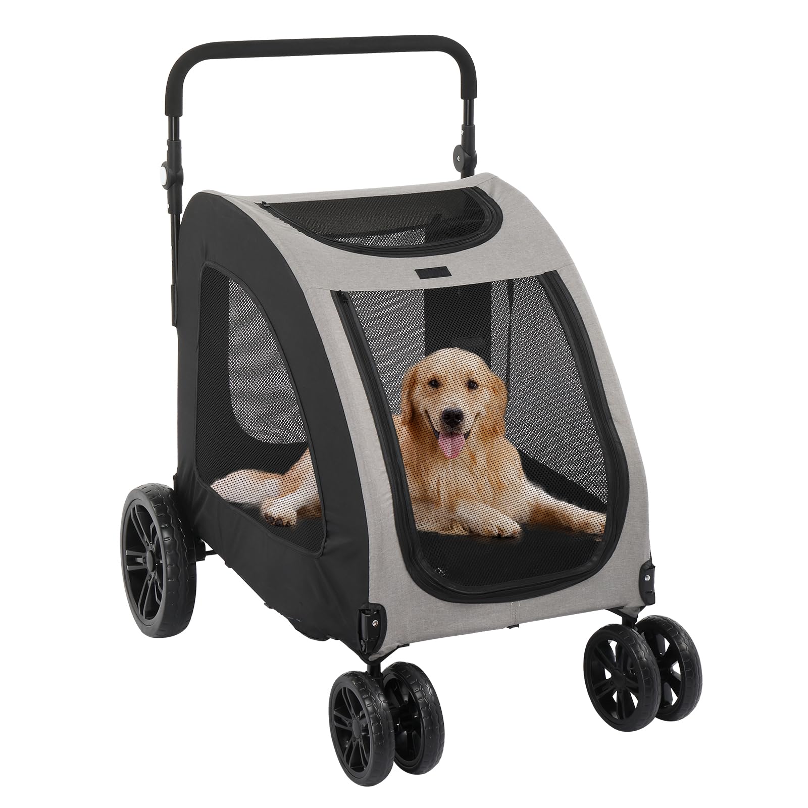 Outvita 4-Wheel Folding Pet Stroller for Large Dogs & Cats - Heavy Duty Travel Wagon Holds Up to 100LBS - Adjustable Handle & Smooth Ride - Perfect for Jogging, Shopping & Outdoor Adventures