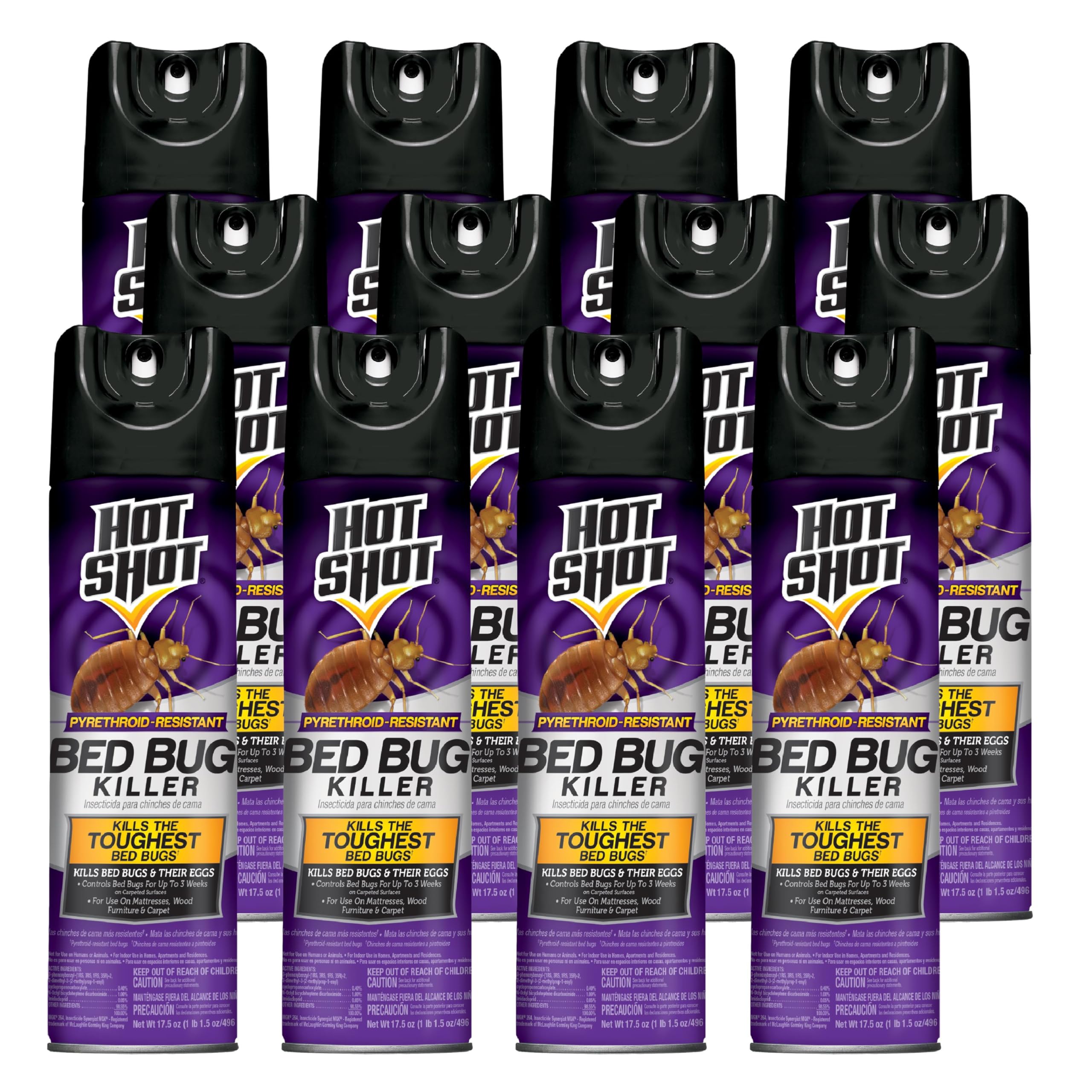 Hot Shot Bed Bug Killer Aerosol Spray - 12 Pack Case | Fast-Acting Insecticide for Mattresses, Furniture & Travel | Kills Bed Bugs & Eggs on Contact | Home, Hotel & Apartment Use