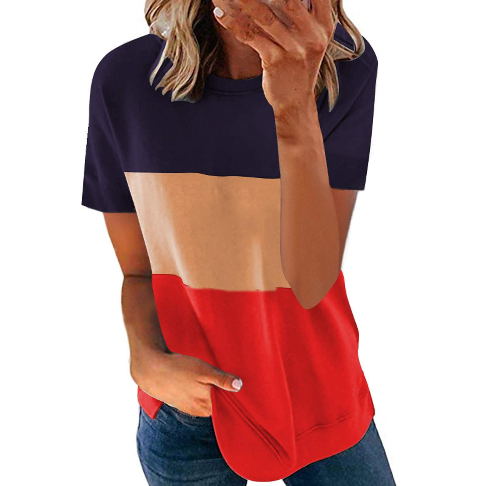 Women's Cute Striped Color Block Leopard Print Short Sleeve T-Shirts - Casual & Workout Tops for Everyday Wear, Gym, and Outdoor Activities