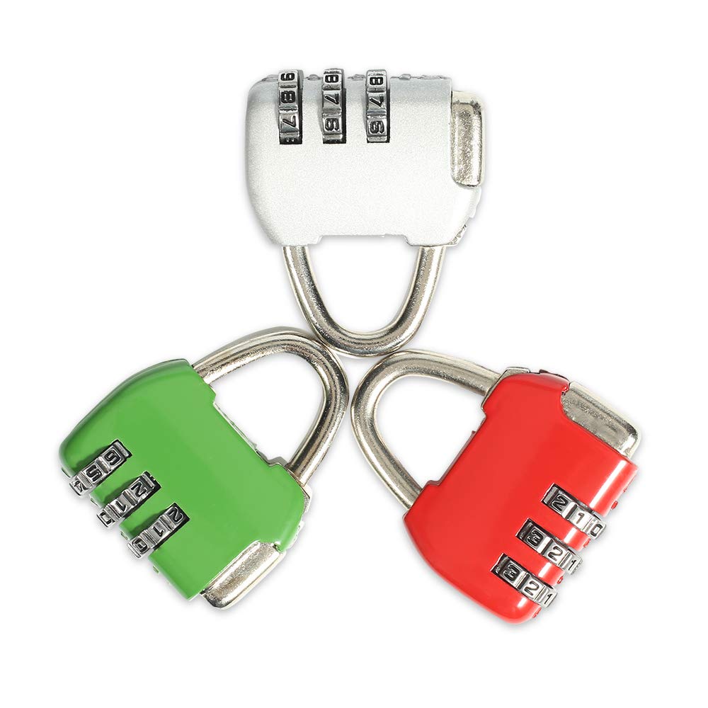 3-Digit Zinc Alloy Combination Lock - Secure Padlock for Luggage, Backpacks, Lockers & Cabinets (3-Pack) - Ideal for Travel, School & Home Security