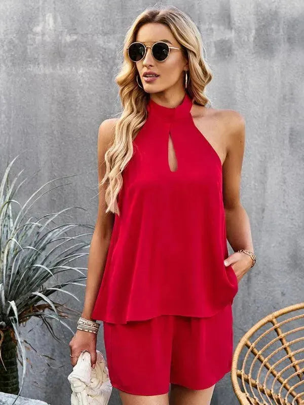 Trendy Teal Casual Halter Two Piece Set for Women - Summer Beach Outfit, Vacation Wear, Party Outfit