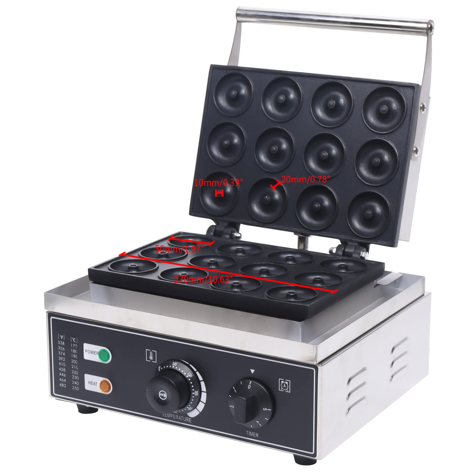 DYRABREST Commercial Nonstick Waffle Maker & Donut Maker Machine - 1500W Double-Sided Heating Electric Pancake Iron with 12 Donut Molds - Perfect for Breakfast Cafes, Bakeries, and Home Kitchens