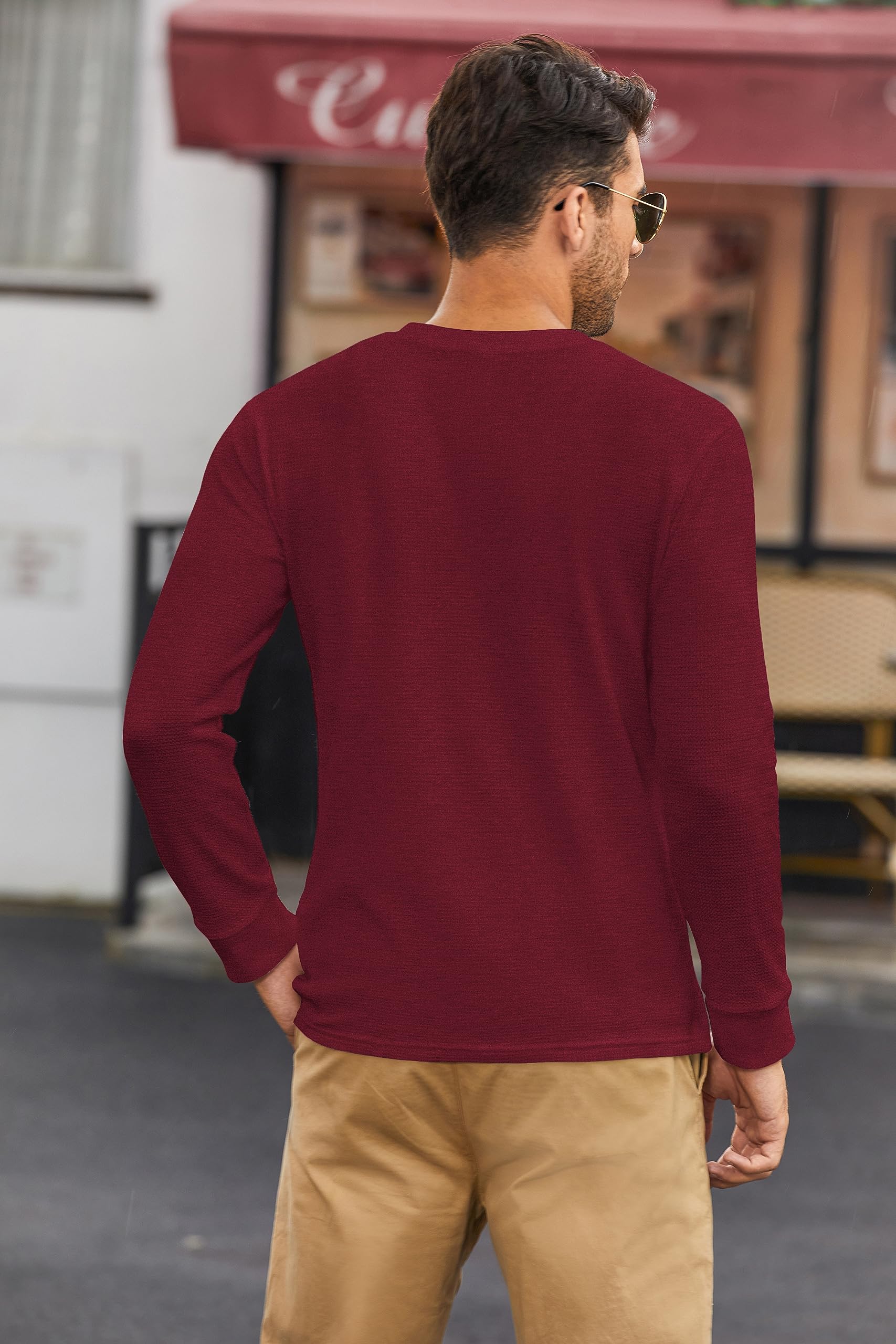COOFANDY Men's Henley Shirts Long Sleeve Waffle Pique Pullover T-Shirt with Pocket - Casual Button Down Shirt for Everyday Wear, Date Night & Outdoor Activities