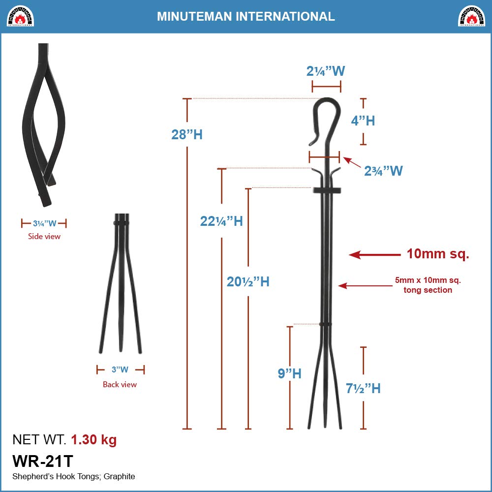 Shepherd's Hook Fireplace Tongs - Heavy Duty Single Fireplace Tool for Wood Burning Stove, Fire Pit & BBQ Grill Accessories - Perfect for Log Grabber, Camping & Outdoor Cooking