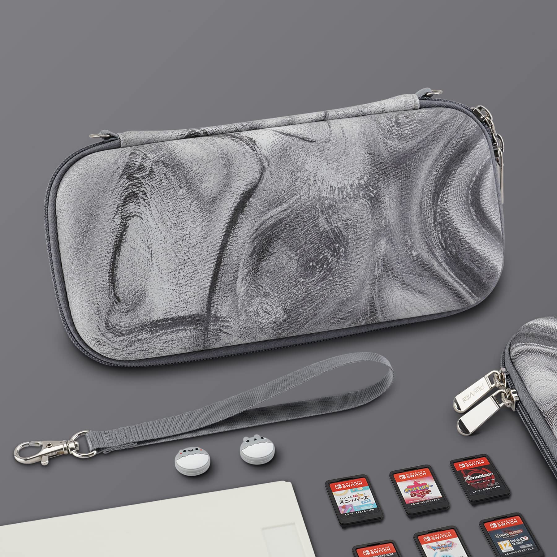 PlayVital Protective Carrying Case for Nintendo Switch Lite - Travel Storage Cover with Joystick Cap, 10 Game Card Slots & Swivel Wrist Strap (Silver) - Perfect for Gaming On-The-Go & Travel Protection
