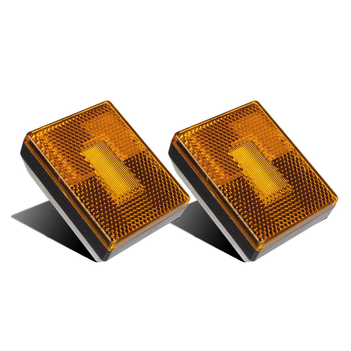 Partsam 2 Pack Amber LED Square Stud Mount Clearance Side Marker Lights for Trucks & Trailers - 12V Waterproof Rectangular Reflective Marker Lights with Reflex Reflector - Ideal for Semi Trailers, Campers & Commercial Vehicles