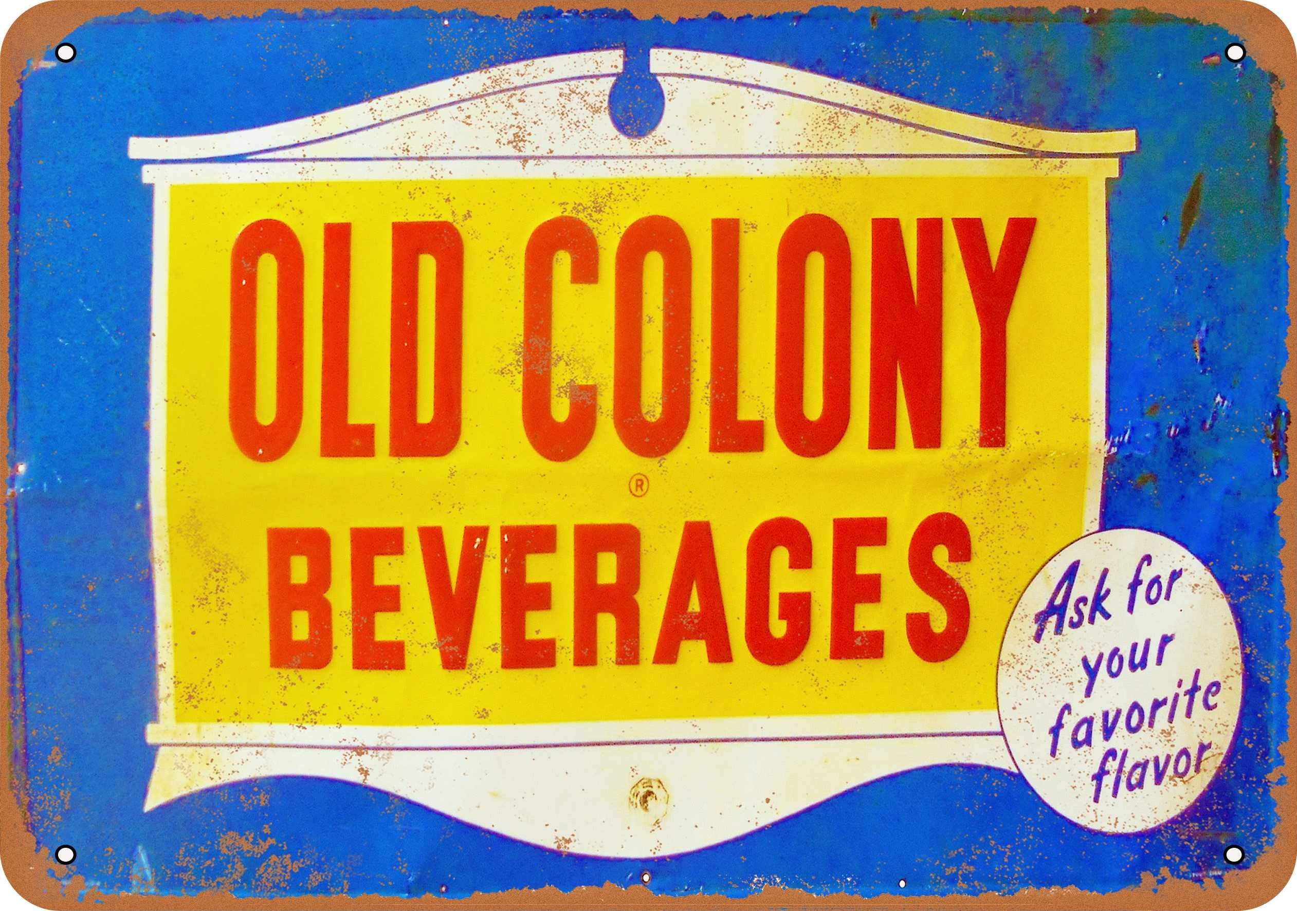 7x10 Inch Vintage Metal Sign - Old Colony Beverages Retro Wall Decor for Home, Bar, or Cafe - Perfect for Nostalgic & Rustic Themed Spaces
