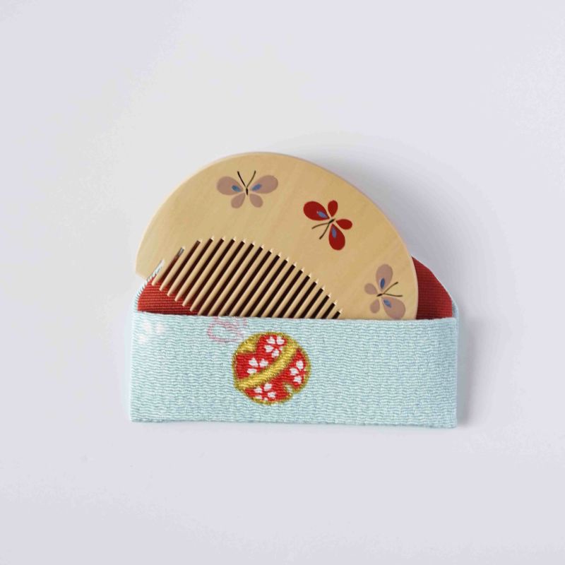 Handmade Kyoto Japanese Maki-e Urushi Lacquer Tsuge Boxwood Hair Comb with Chirimen Crepe Fabric Case - Butterfly Design | Traditional Japanese Hair Accessory for Weddings, Tea Ceremonies & Special Occasions