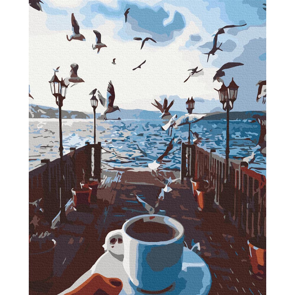 Paint by Numbers Kit - Coffee on the Pier Scene | DIY Art for Beginners & Adults | Home Decor & Relaxation Activity