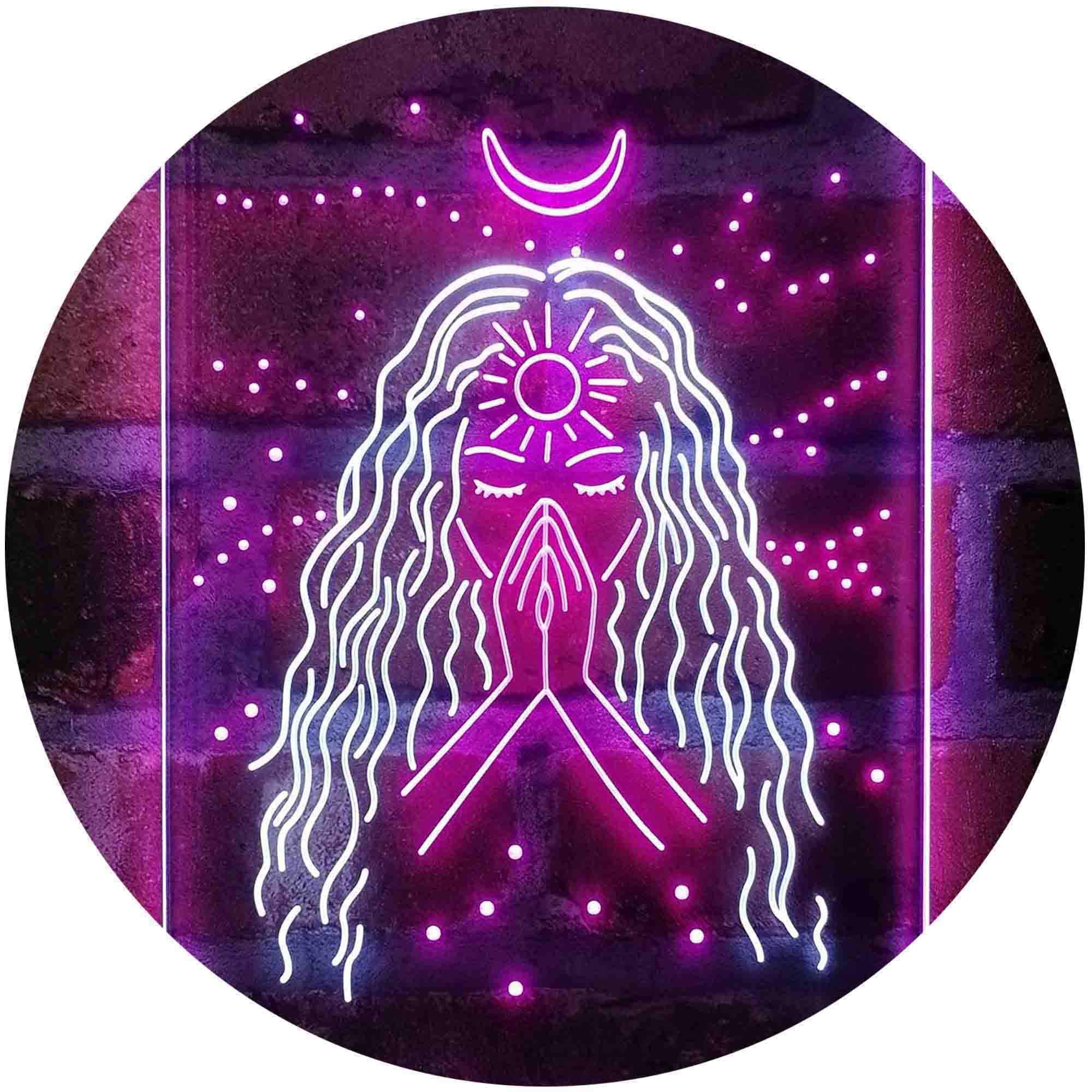 ADVPRO Psychic Girl Moon Star LED Neon Sign - 16x24 Inches White & Purple Glow, Bedroom Wall Decor, Dorm Room Aesthetic Lighting for Teen Girls Room, Gaming Setup & TikTok Background