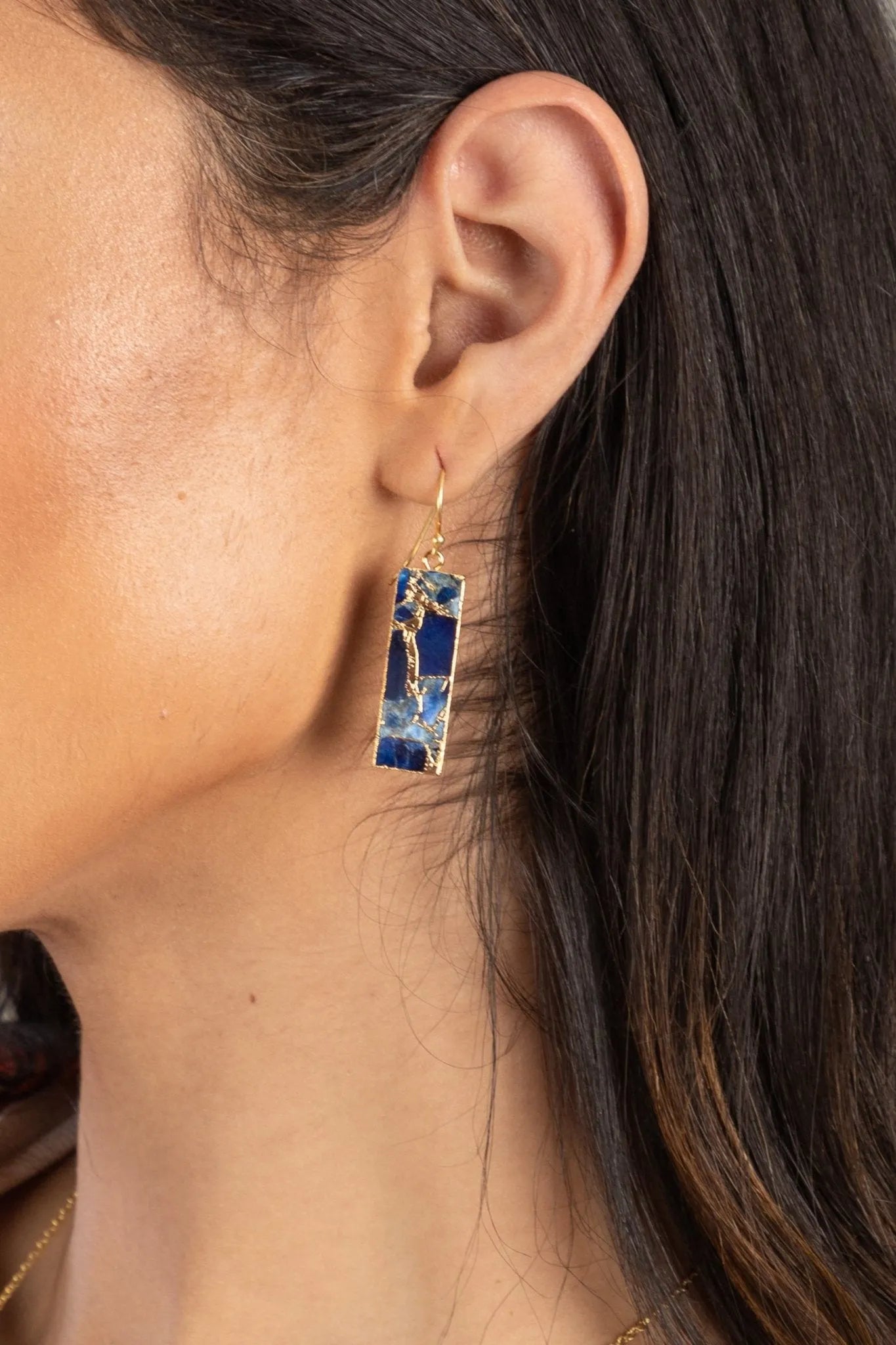 Gemstone Rectangle Mojave Earrings for Women - Elegant Boho Dangle Earrings with Natural Stones - Perfect for Parties, Weddings & Everyday Wear