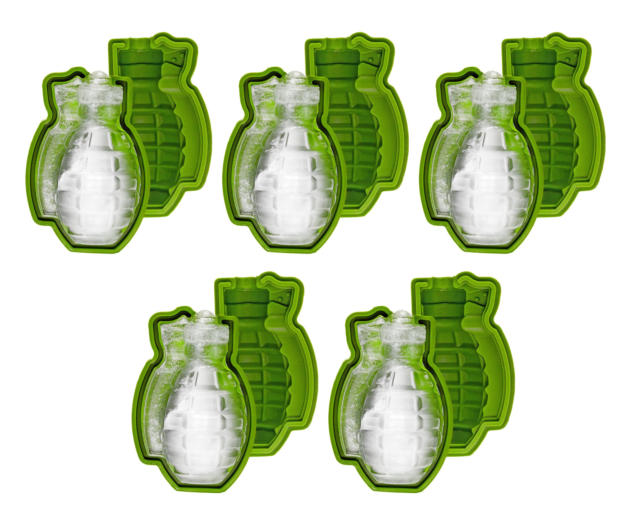 5-Pack Grenade Shaped 3D Ice Molds - Military Style Novelty Ice Cube Maker for Cocktails & Parties - Fun Bomb Shaped Ice Trays - Perfect Gift for Men & Military Enthusiasts - Use for Bourbon, Whiskey, Themed Parties & Unique Drink Presentations
