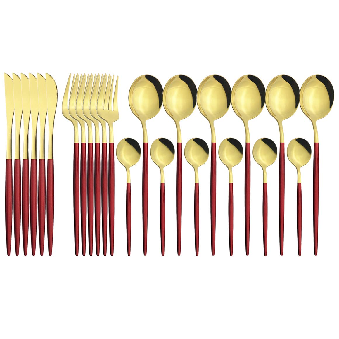 24-Piece Stainless Steel Silverware Flatware Set - Gold-Toned Dinner Knives, Forks & Coffee Spoons - Elegant Cutlery Set for Dining & Entertaining (Red Gold) - Perfect for Restaurants, Weddings & Home Dinner Parties