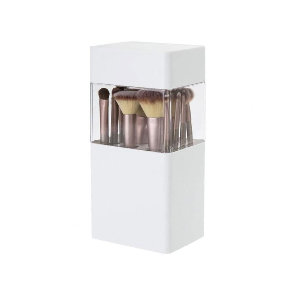 Large Capacity ABS Makeup Brush Holder with Lid - Shatterproof Cosmetic Storage Box for Makeup Brushes, Cosmetics & Beauty Tools | Perfect for Home Vanity, Salon & Travel Organization (White, One Size)