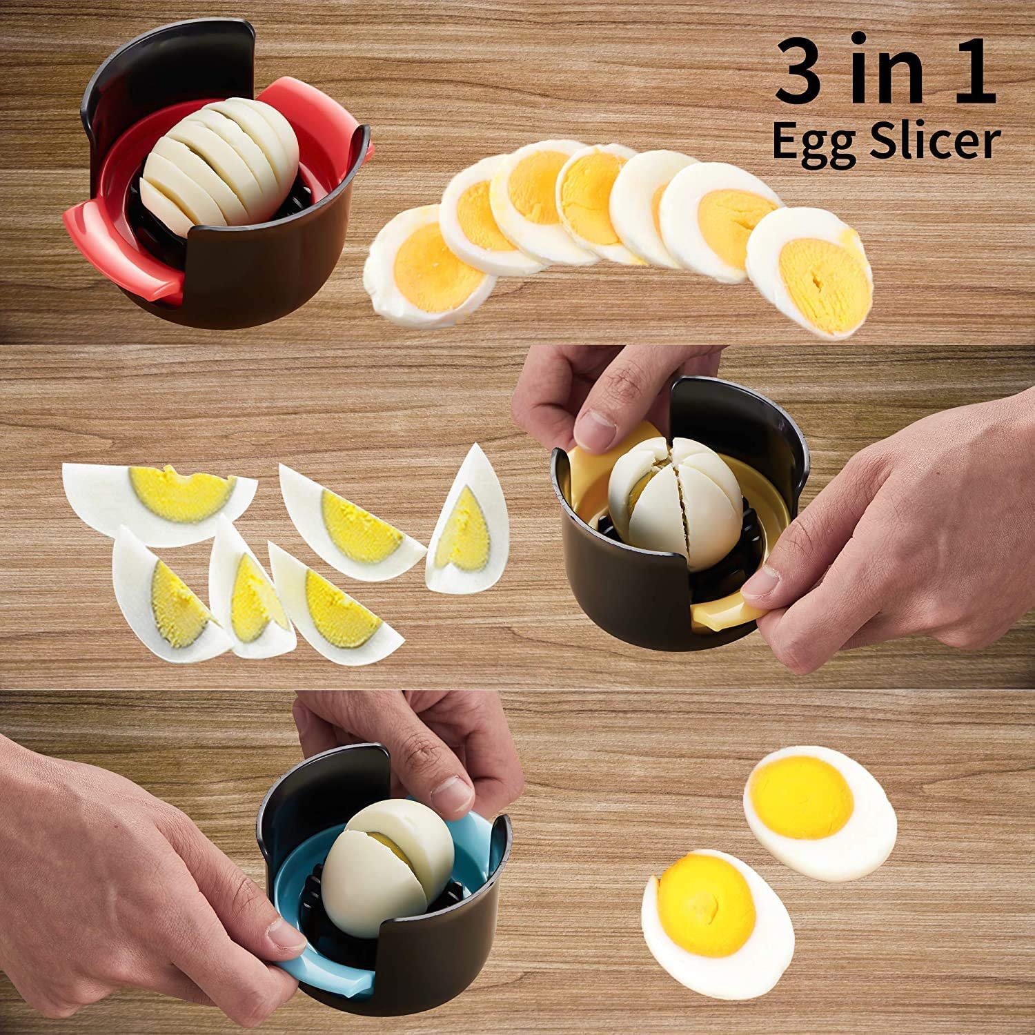 Premium 3-in-1 Stainless Steel Egg Slicer & Fruit Cutter - Black Olive Design for Hard Boiled Eggs, Mushrooms & Soft Fruits | Kitchen Gadget for Salads, Meal Prep & Party Platters