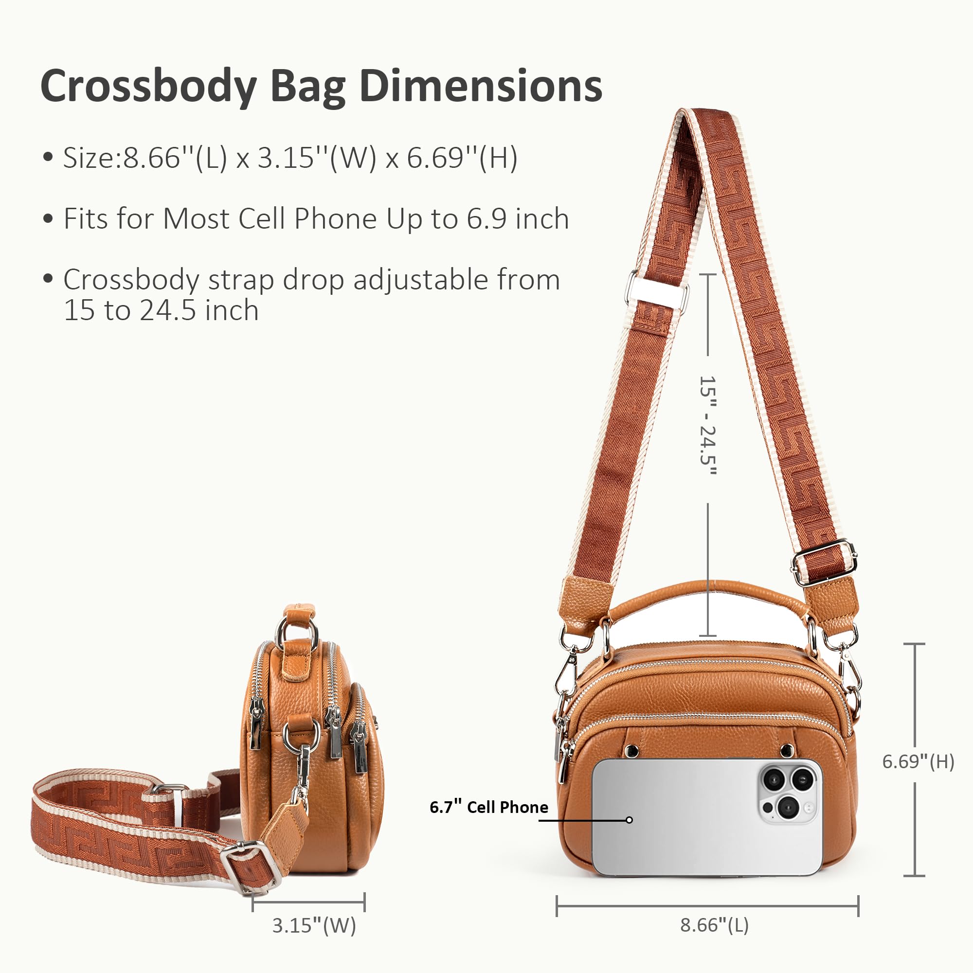 Befen Genuine Leather Camera Crossbody Bag for Women - Triple Zip Shoulder Purse with Adjustable Wide Strap | Perfect for Travel, Photography & Everyday Use