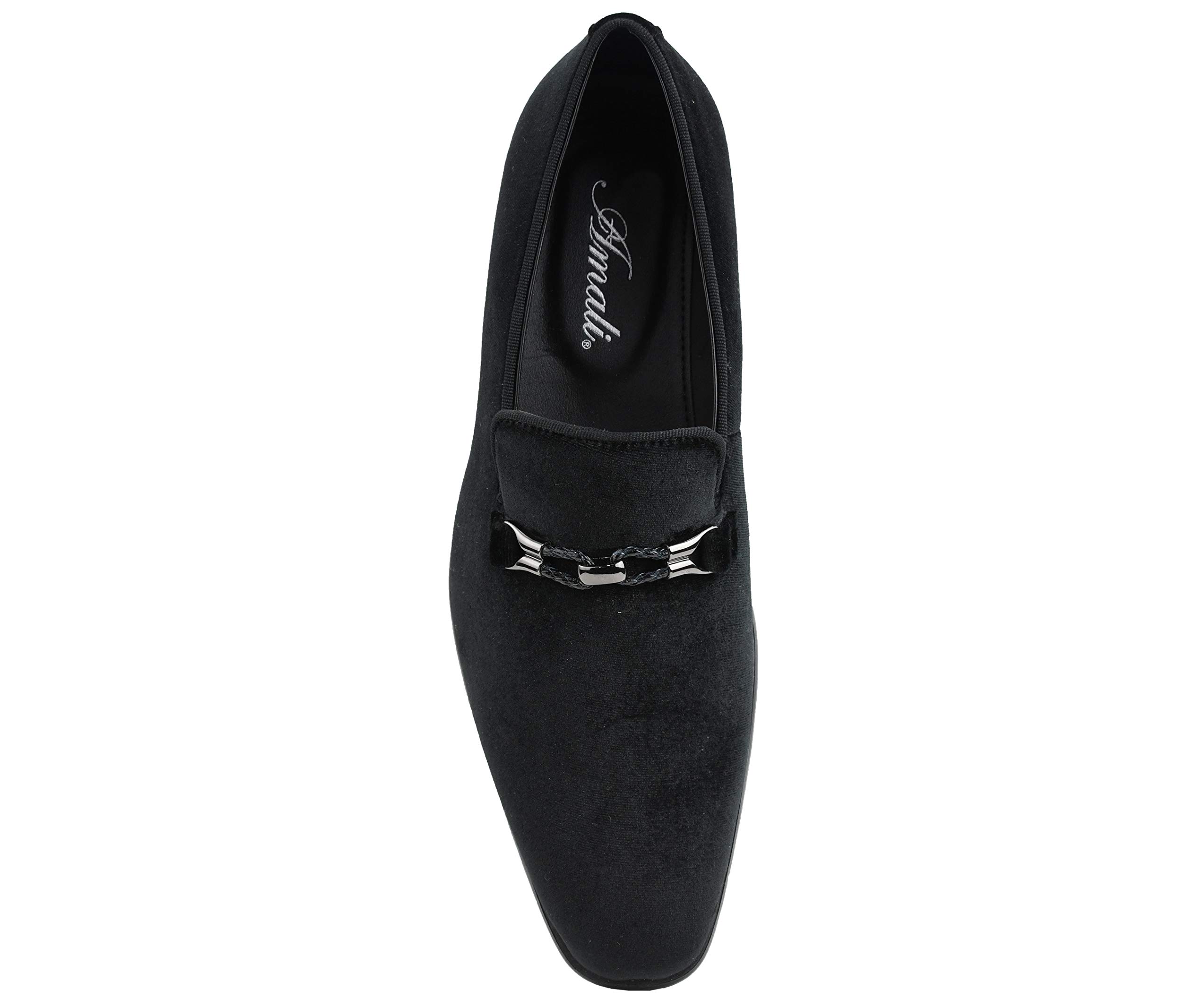 Amali Aller Men's Casual Loafers - Slip On Velvet Dress Shoes with Metal Knit Buckle - Formal Tuxedo Shoes for Weddings & Business Events