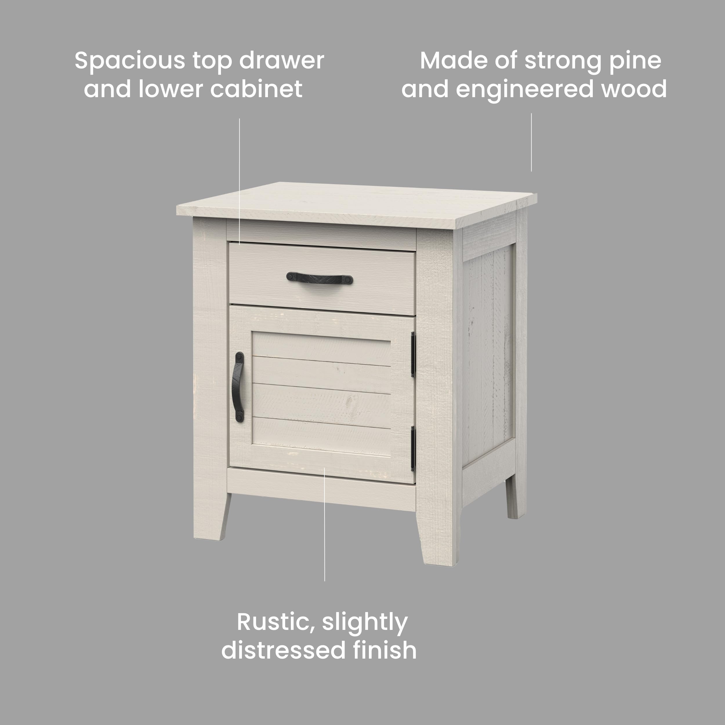 Child Craft Long Beach 1-Drawer Nightstand - Sturdy Pinewood Nursery or Bedroom Side Table with Large Storage Drawer, Non-Toxic Baby-Safe Pumice Finish - Perfect for Baby Rooms, Kids' Bedrooms & Guest Rooms