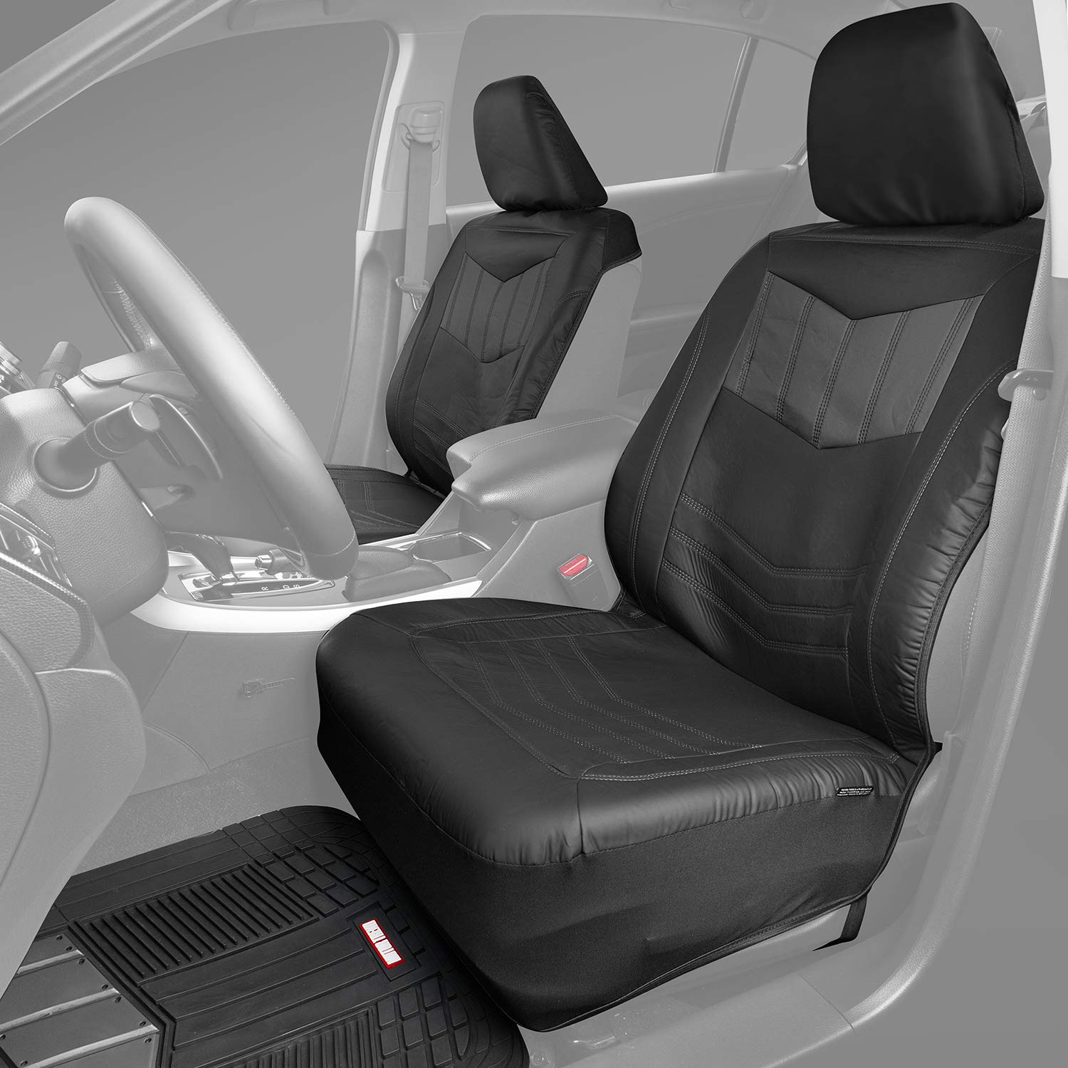 Motor Trend Supersport 2-Pack Front Car Seat Covers, 4-Piece Heavy Duty Floor Mats Set, and Waterproof Rear Bench Seat Cover - Universal Fit for Cars, Trucks, Vans & SUVs - Easy to Install - Gray - Perfect for Road Trips, Daily Commutes and Family Adventures