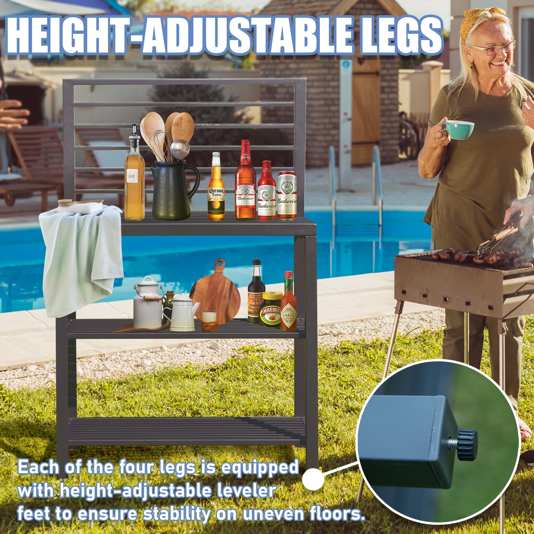 Premium Aluminum Outdoor Kitchen Island with Storage - Freestanding Food Prep Table & Bar Center for Indoor/Outdoor Use - Ideal for BBQ, Entertaining & Patio Dining