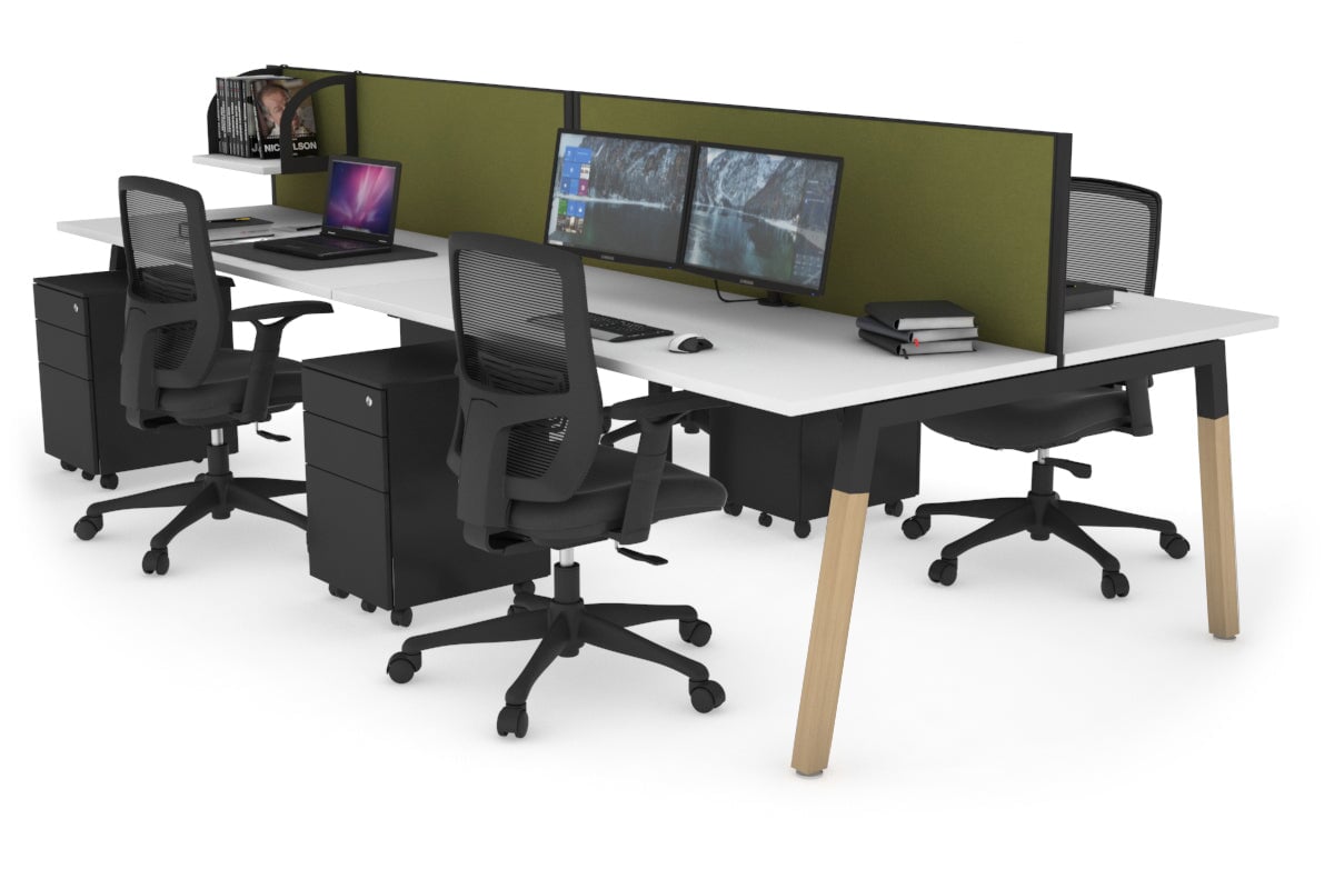 Quadro A Legs 4-Person Office Workstation with Wooden Legs & Cross Beam [1400L x 700W] - Perfect for Collaborative Workspaces & Home Offices