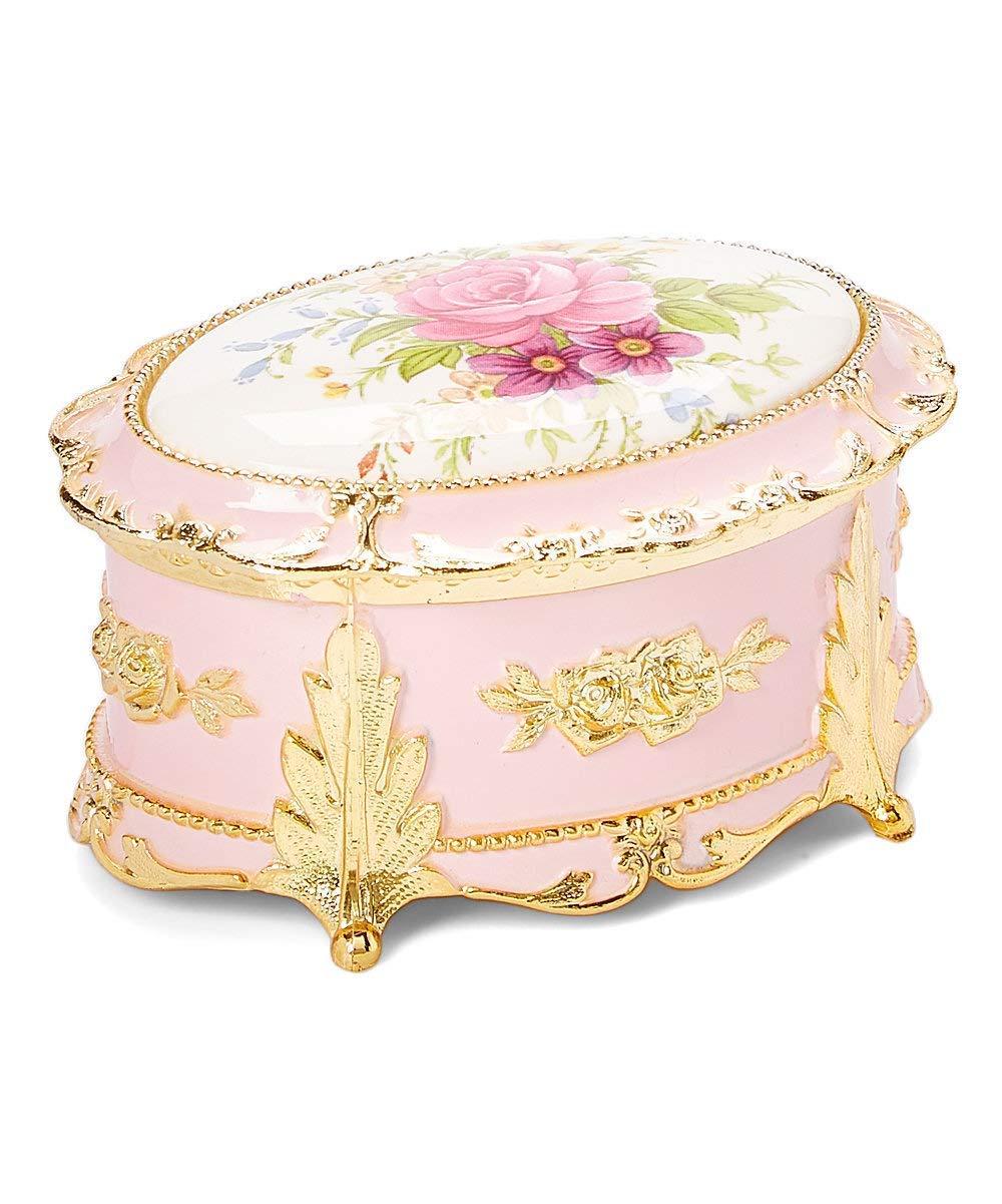Elegant Floral Oval Music Box Plays 'Somewhere Out There' - Perfect for Weddings, Anniversaries & Romantic Gifts