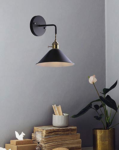 1-Pack 100 Lumens Multi-Function LED Remote Control Battery Operated Cordless Wall Sconce - Black Metal Shade, Dimmable, Easy Installation (Battery Not Included) - Perfect for Aisle, Loft, Bedroom & Wall Decor Lighting