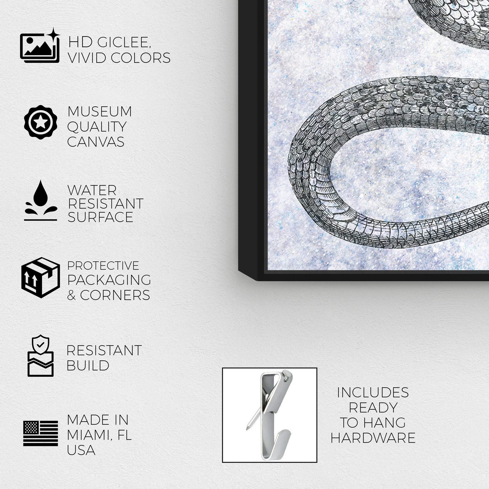 Single Snake Wall Art Framed Canvas Print - Zoo & Wild Animals Home Décor - 24x36 Inches - Modern Living Room, Bedroom & Office Decor
