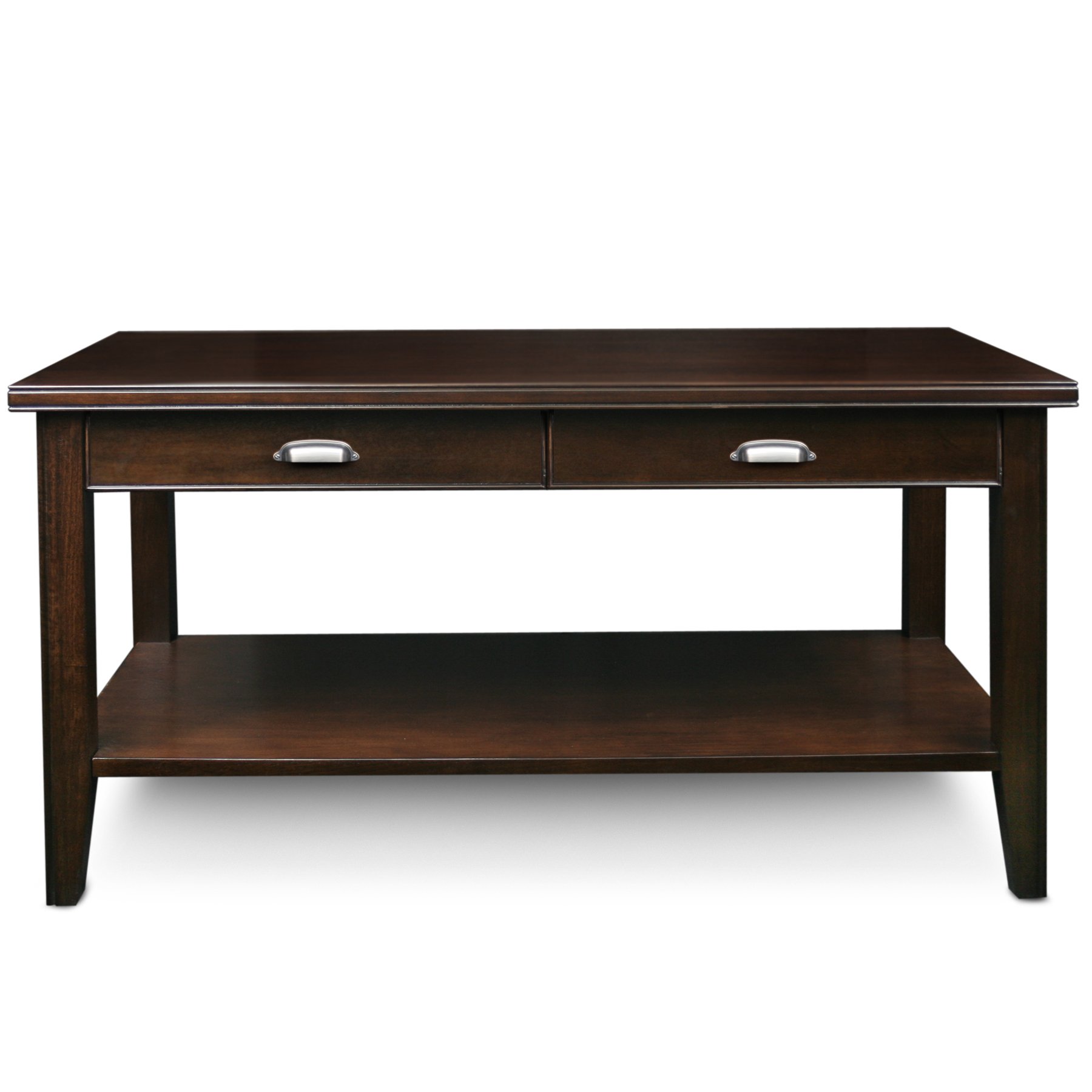 Leick Home 10504 Laurent 2-Drawer Coffee Table with Shelf in Chocolate Cherry Finish - Modern Living Room Furniture for Small Spaces & Home Decor
