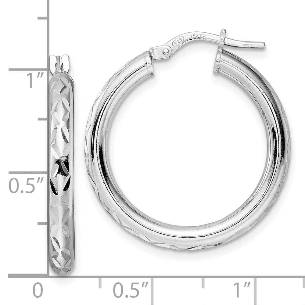 Sterling Silver Diamond Cut Hoop Earrings for Women - 1.11 Inch Polished Dangle Hoops - Hypoallergenic Fashion Jewelry - Perfect for Parties, Weddings & Everyday Wear