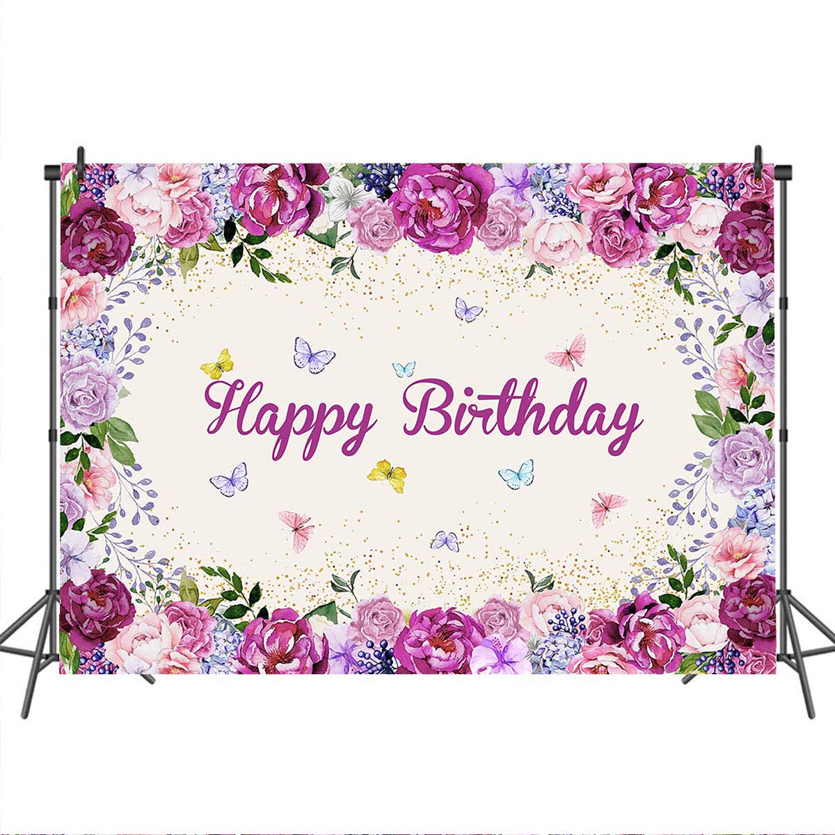 Butterfly Floral Party Backdrop for Baby Girls - Fairy Princess Birthday Photography Background - Vinyl Kids Sweet Cake Table Banner Decor Supplies (6x4ft) - Perfect for Birthday Parties, Baby Showers & Photo Shoots