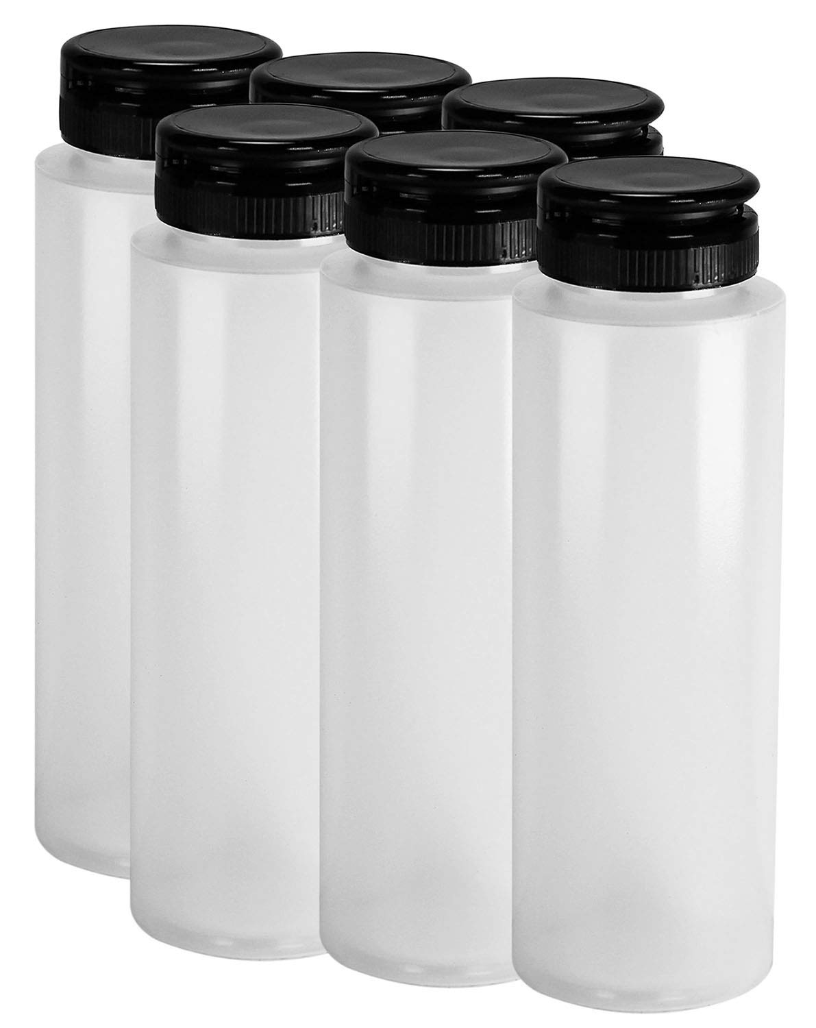 Easy Squeeze Plastic Condiment Bottles with Black Flip Top Cap - 8 oz Empty Set of 6 - Perfect for Ketchup, Mustard, Syrup & Salad Dressing - Kitchen & Restaurant Essentials